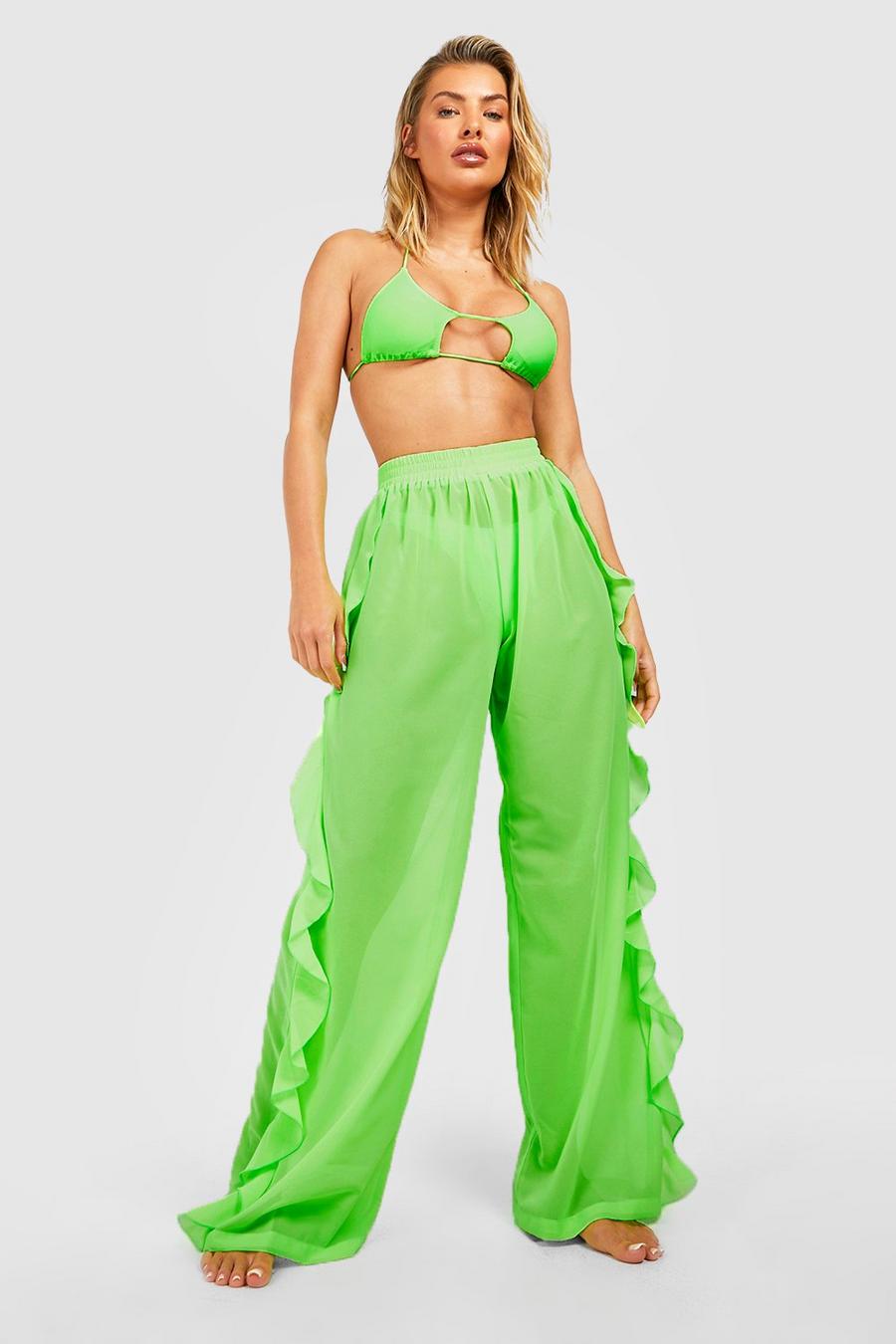 Neon-green Neon Frill Sides Beach Trouser