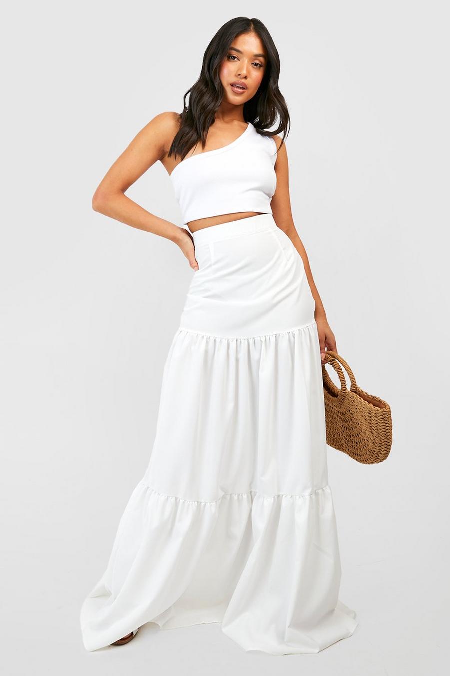 White Woven Tiered Maxi Skirt 