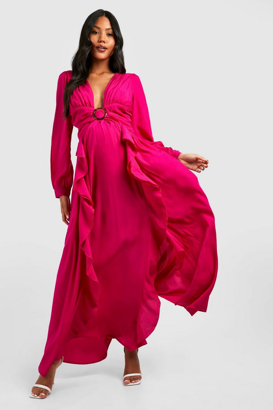 Hot pink Lång gravidklänning med cut-out
