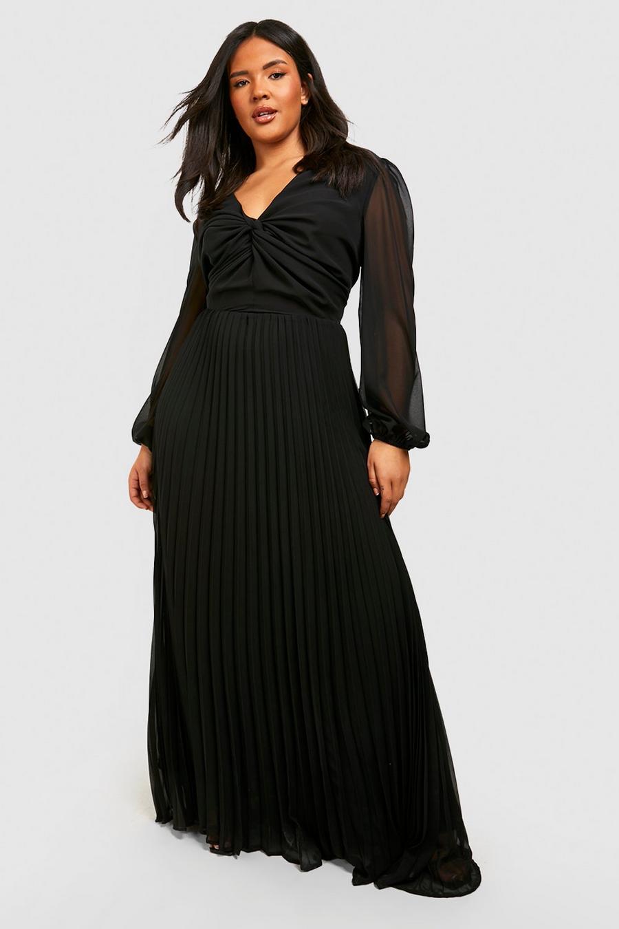 Black Plus Chiffon Twist Front Maxi Dress
