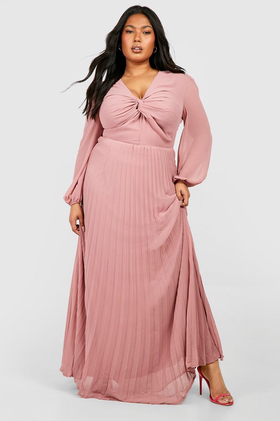 Vestito maxi Plus Size in chiffon con dettagli attorcigliati, Light pink