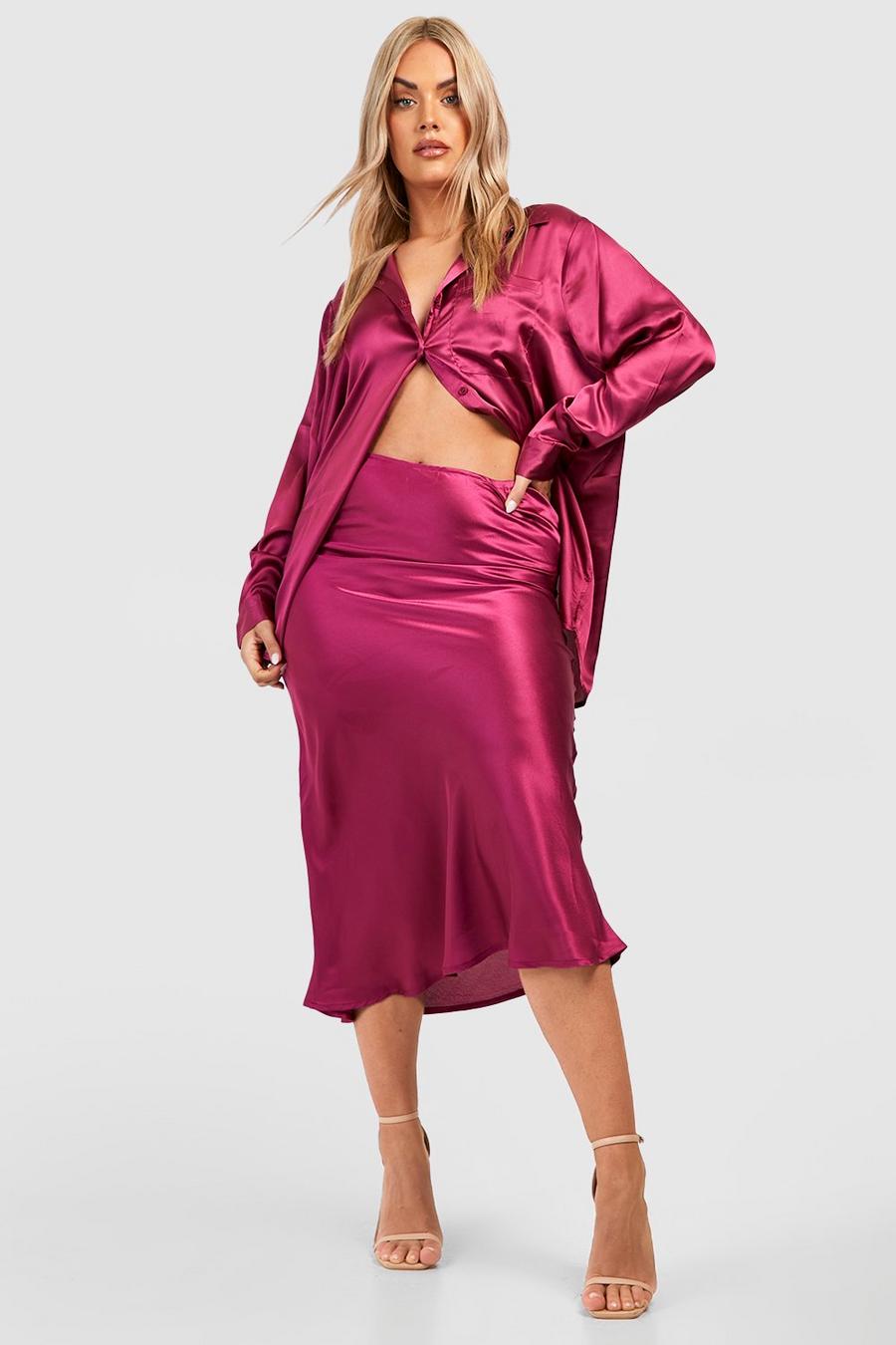 Mauve purple Plus Satin Midaxi Skirt