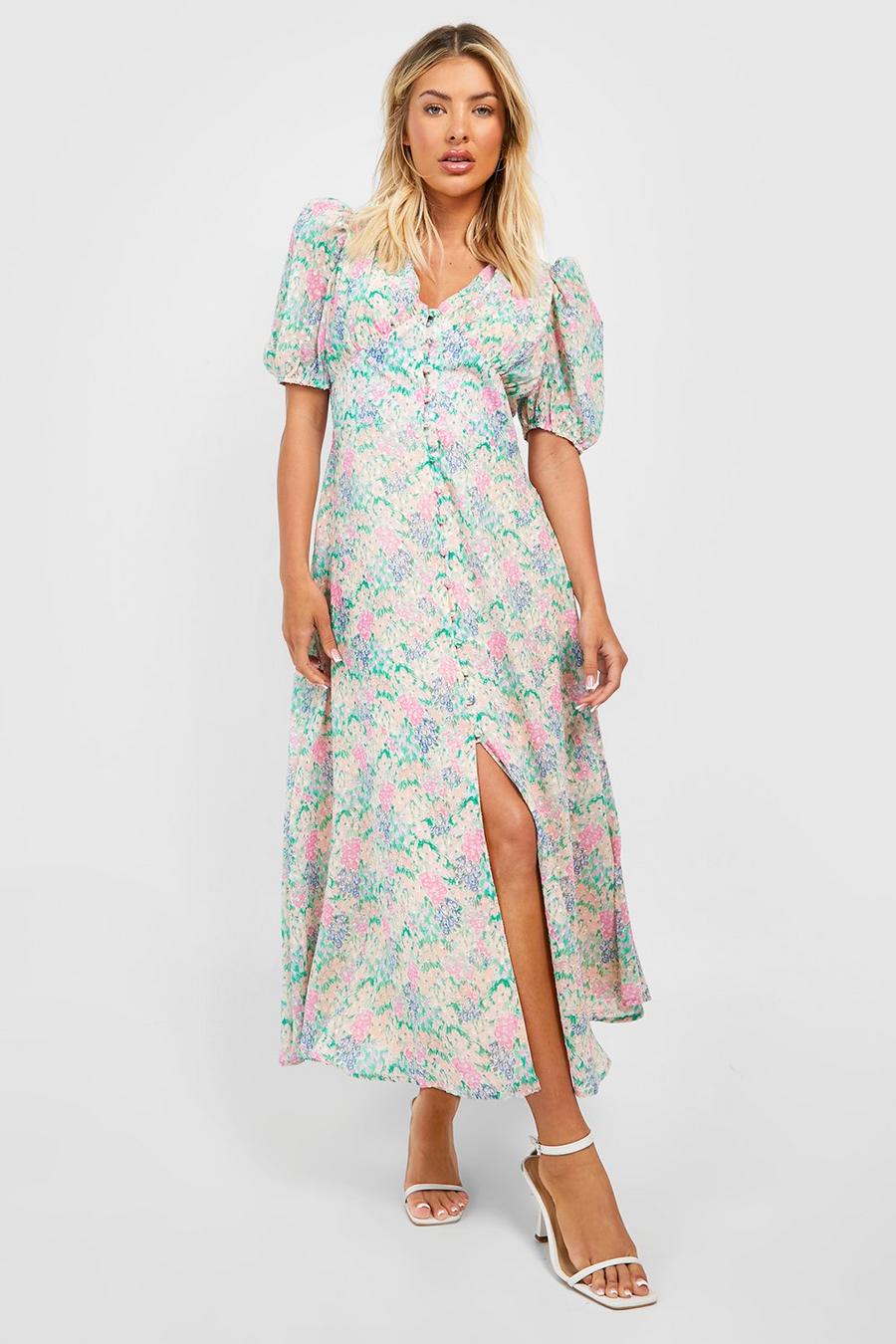 Textured Floral Button Through Midi Dress image number 1
