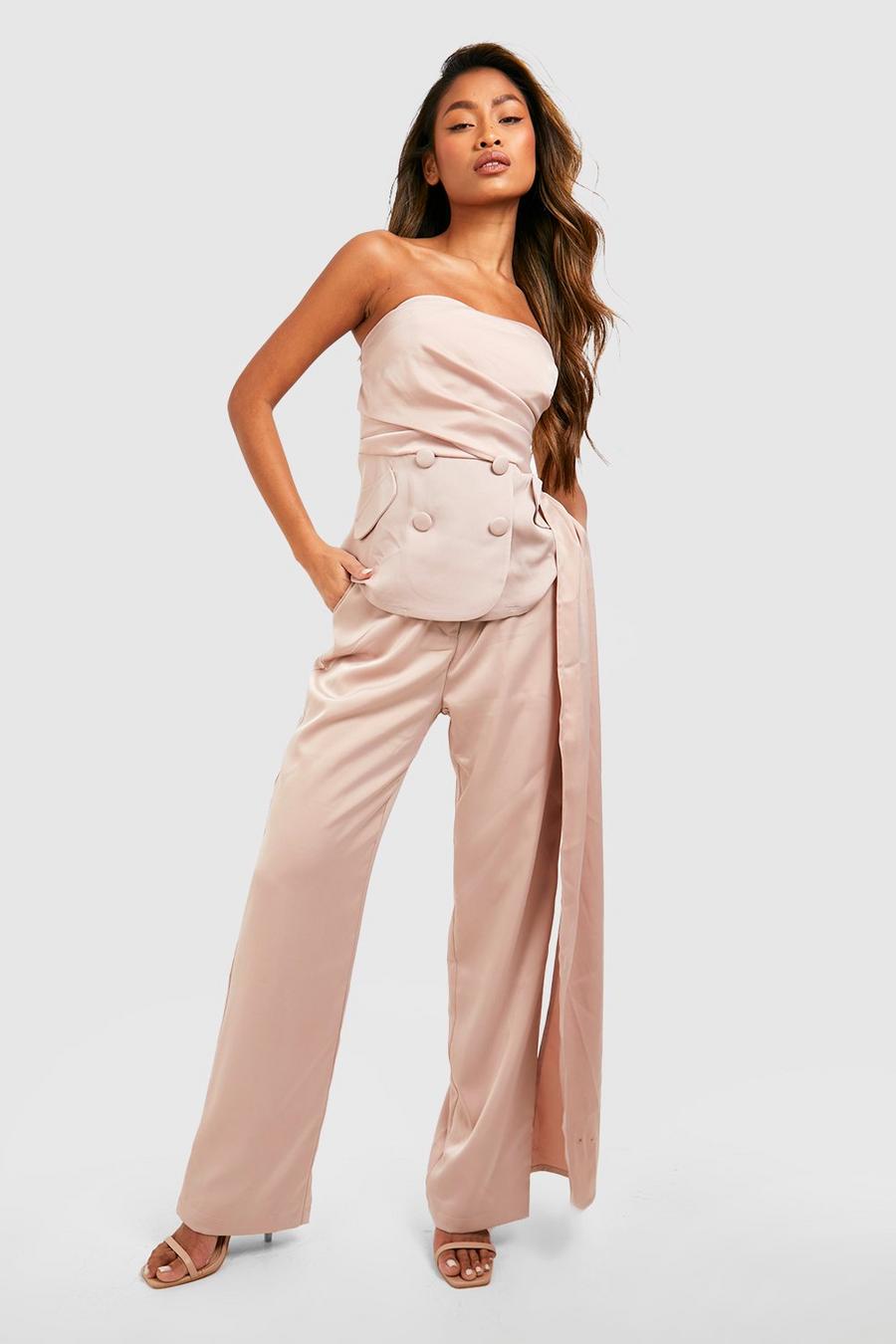 Champagne Wide Leg Tailored Trousers 