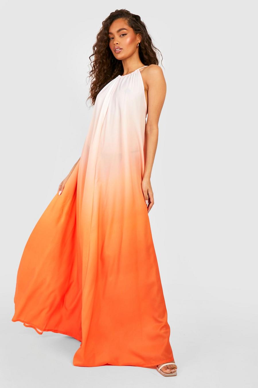 Orange Ombre Print Strappy Maxi Dress