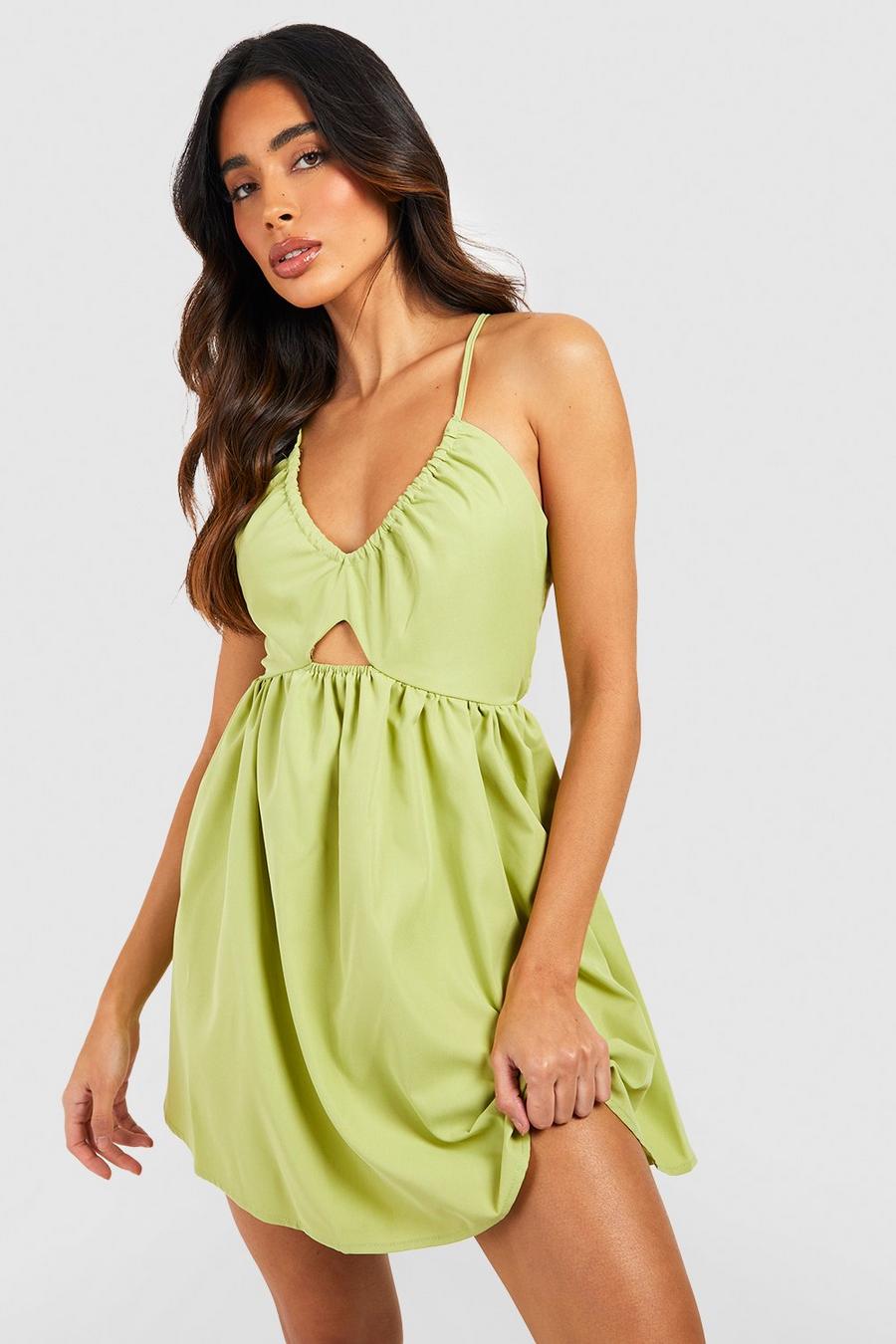 Lime Cut Out Strappy Skater Dress