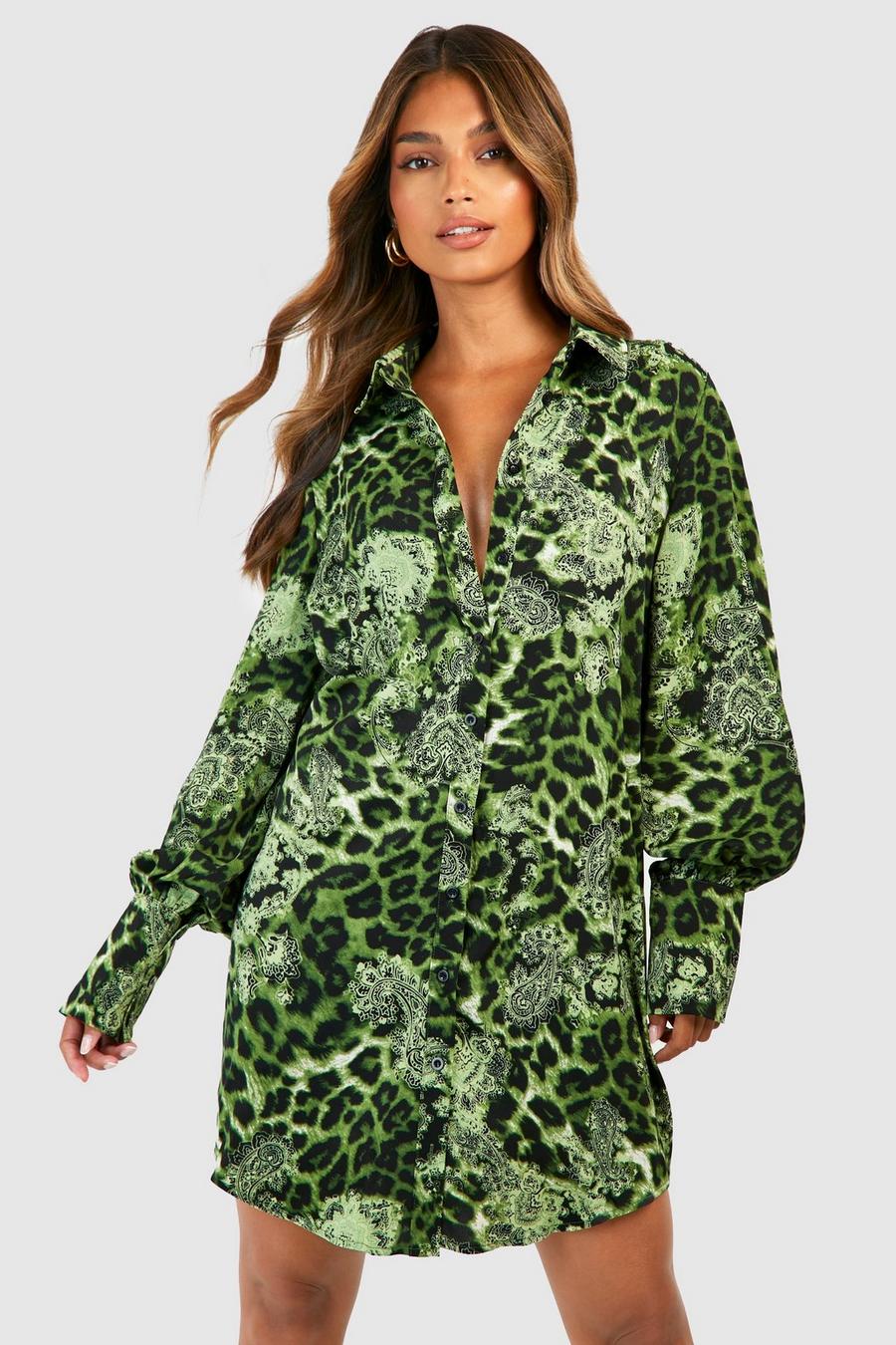 Robe chemise oversize imprimée, Green
