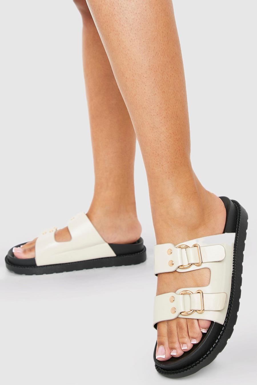 Sand Double Strap Buckle Footbed Slider