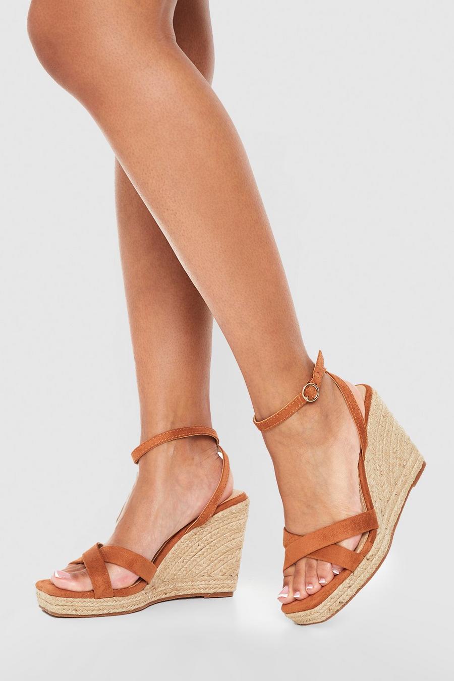 Tan brown Cross Over Square Toe Wedges