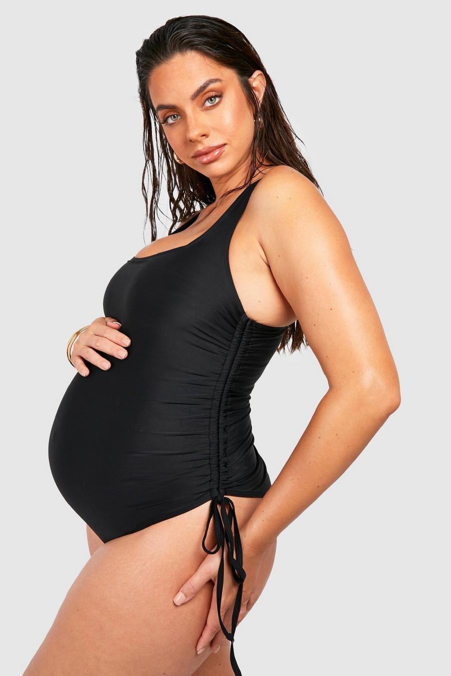 Black Maternity Ruched Tie Side Swimsuit