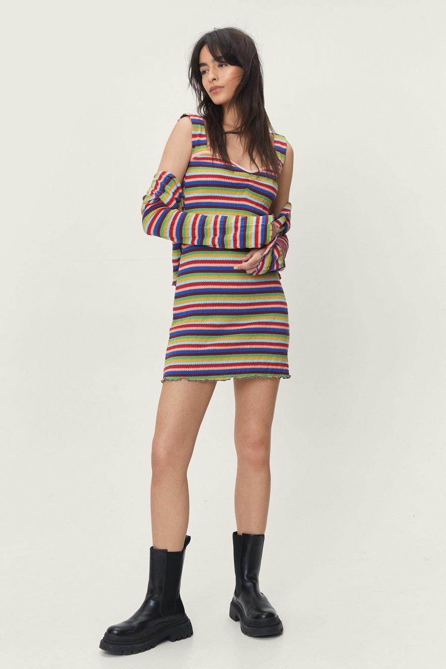 Multi Stripe Print Ribbed Mini Dress image number 1