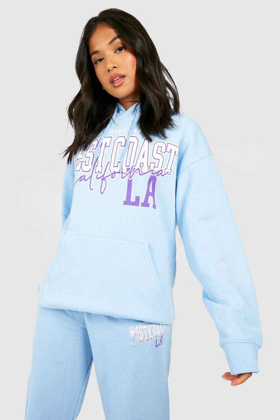 Sky blue Petite Varsity Slogan Printed Tracksuit