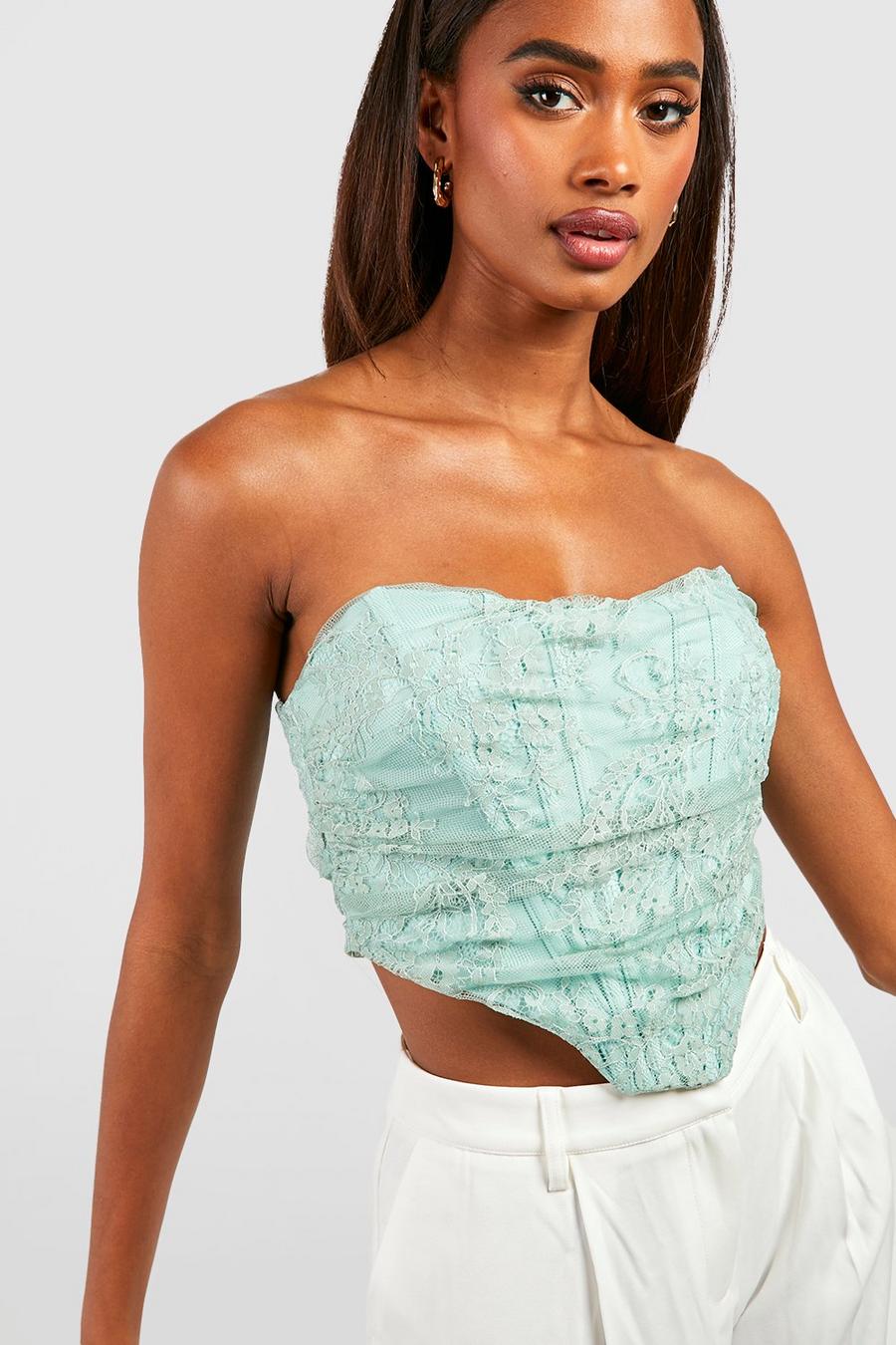 Sage Lace Ruched Pointed Corset Top