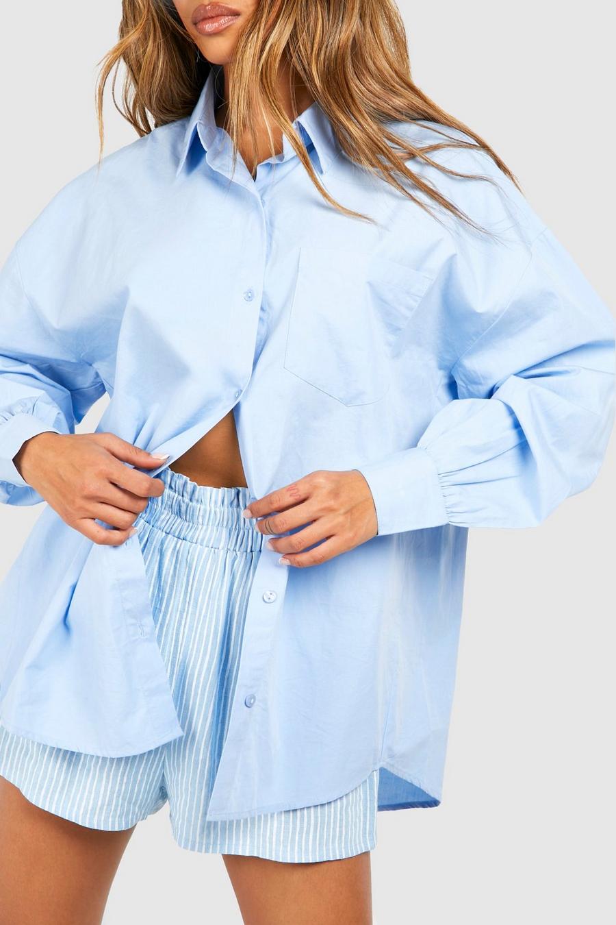Camicia oversize in cotone popeline, Blue