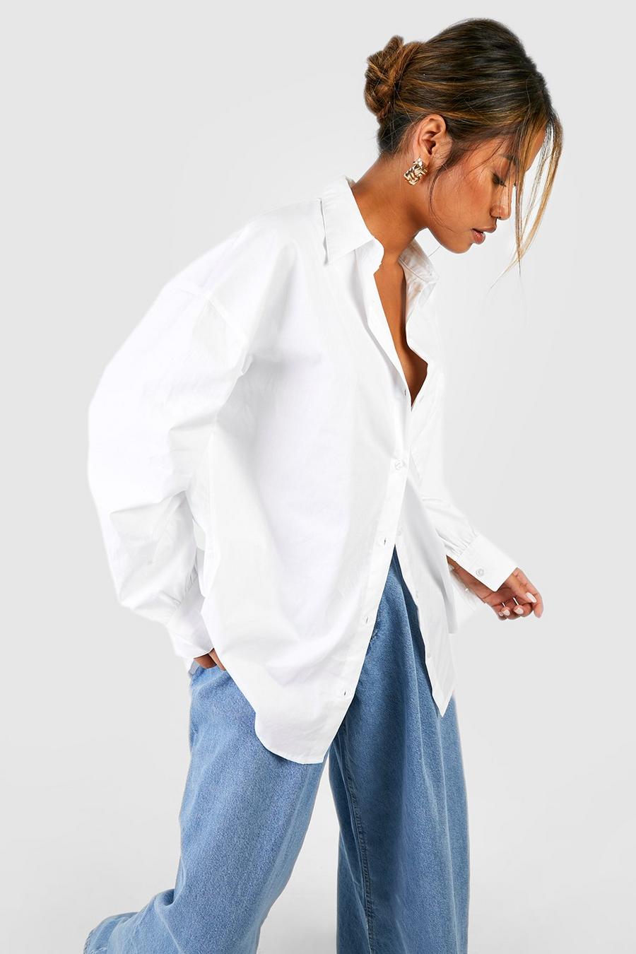 Camicia oversize in cotone popeline, White