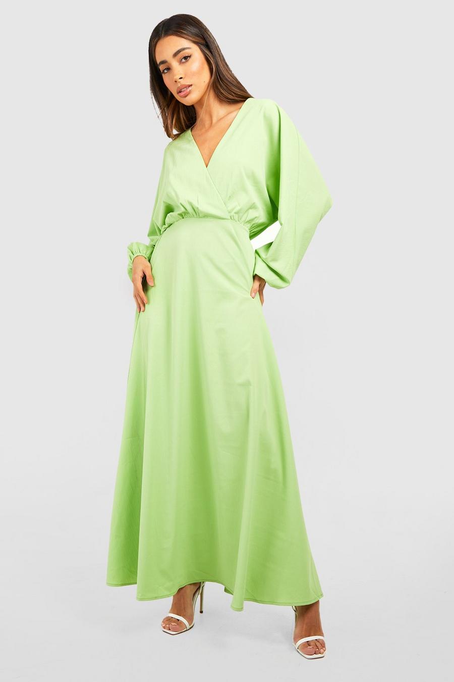 Lime Kimono Sleeve Wrap Maxi Dress
