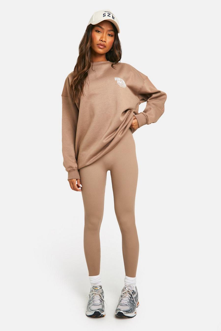Taupe Structured Seamless Contour Ribbed Leggings