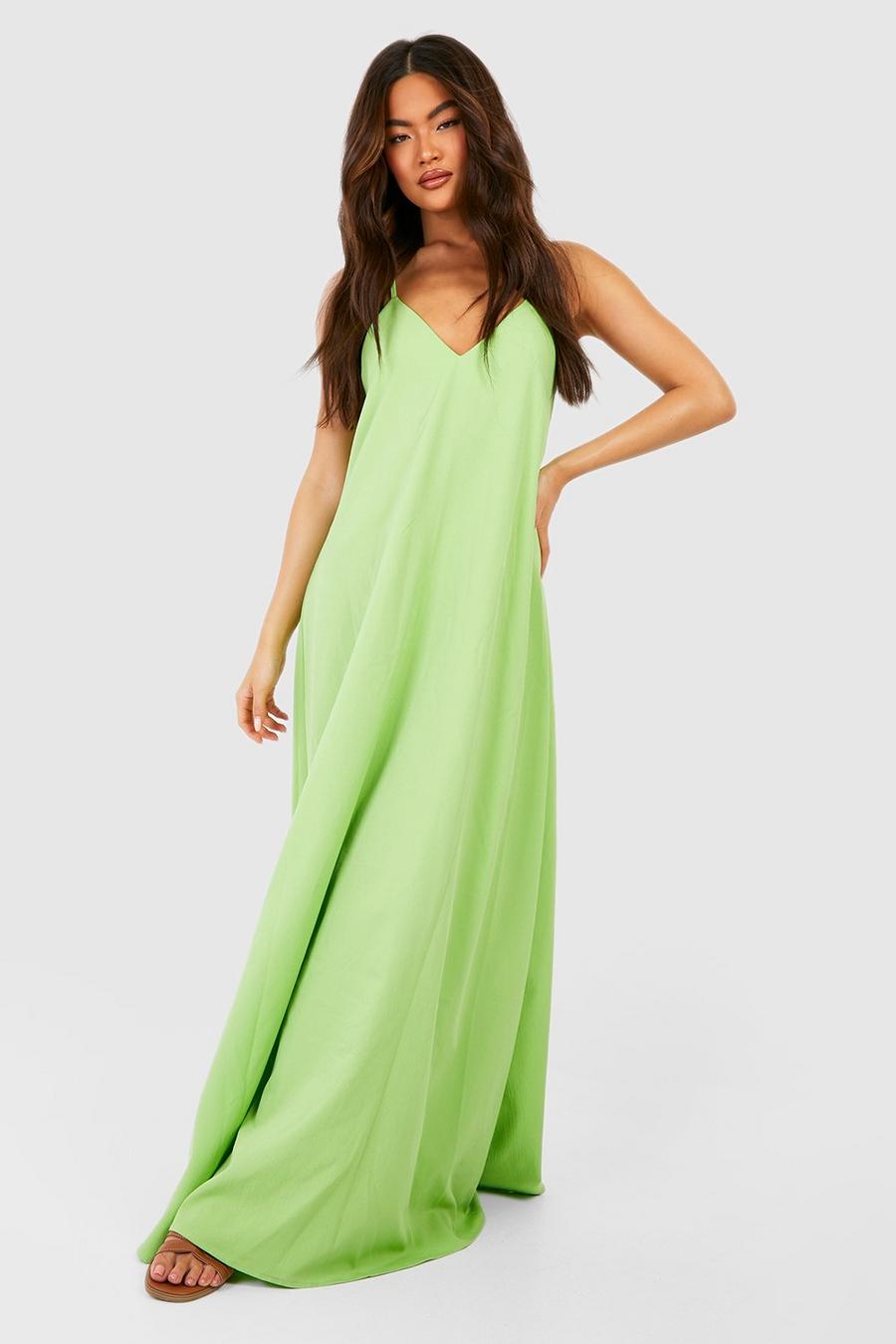 Green Strappy Slip Maxi Dress