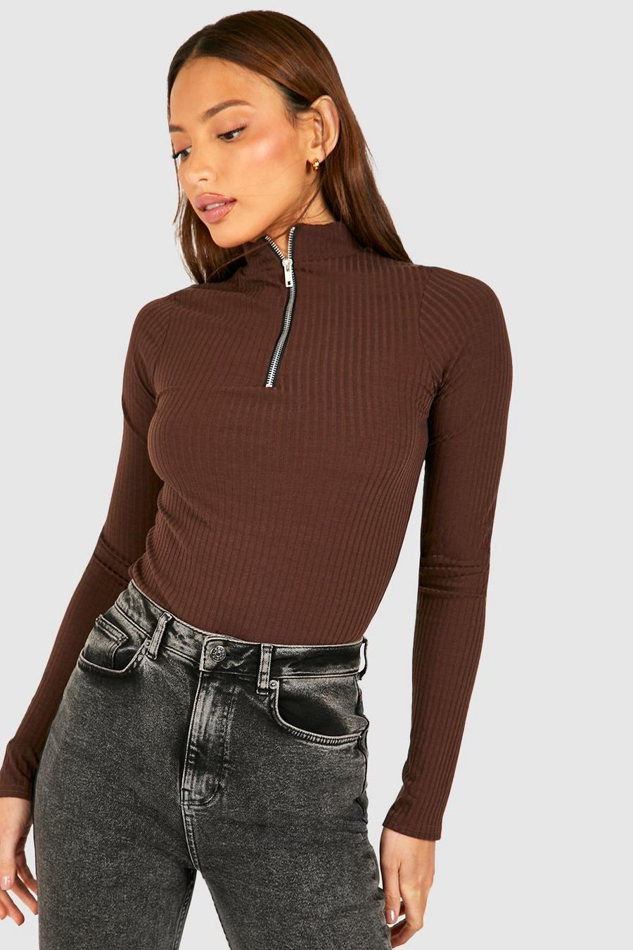 Chocolate Tall Soft Rib Half Zip Sweater