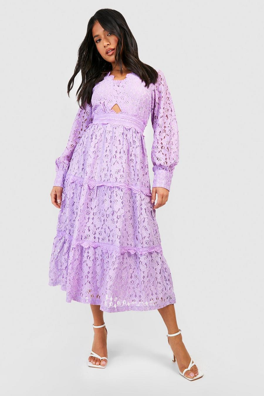 Lilac Petite Premium Lace Cut Out Midi Dress