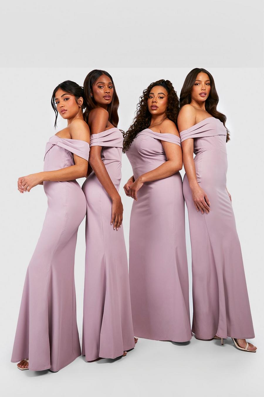 Mauve purple Petite Bridesmaid Off The Shoulder Maxi Dress