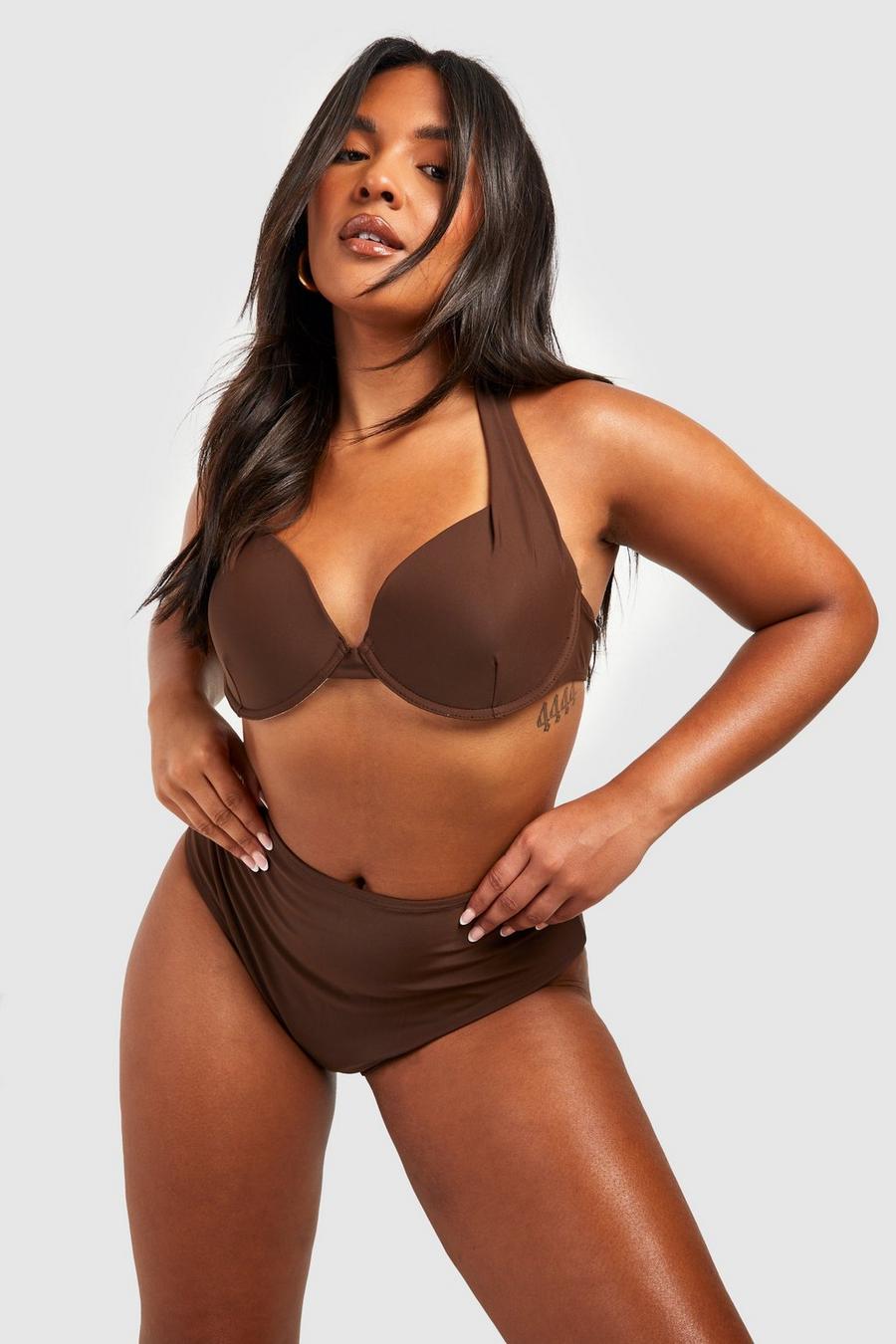 Bikini Plus Size modellante con ferretto e ferretto, Chocolate