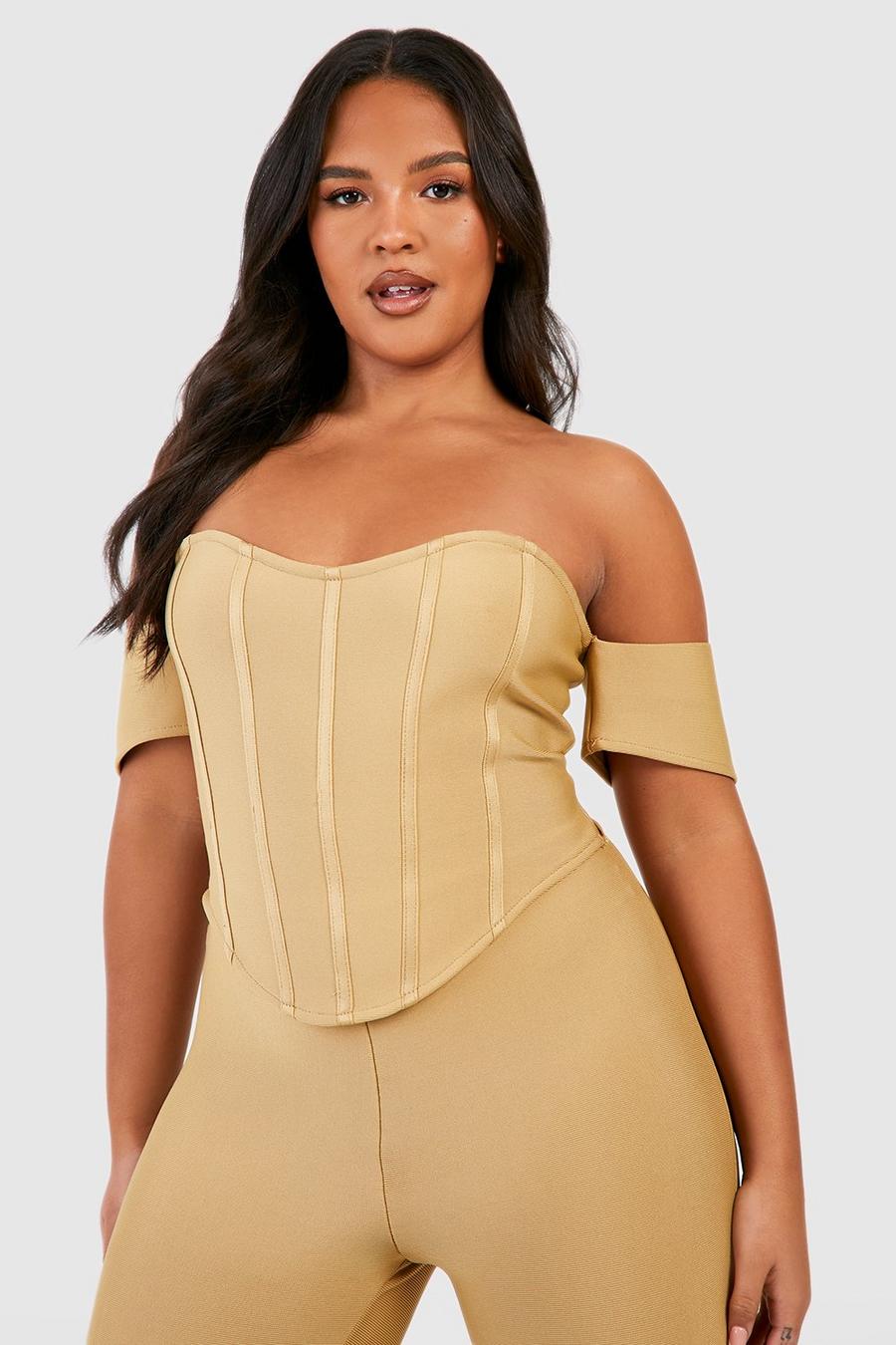 Top a corsetto Plus Size Premium fasciante, Stone