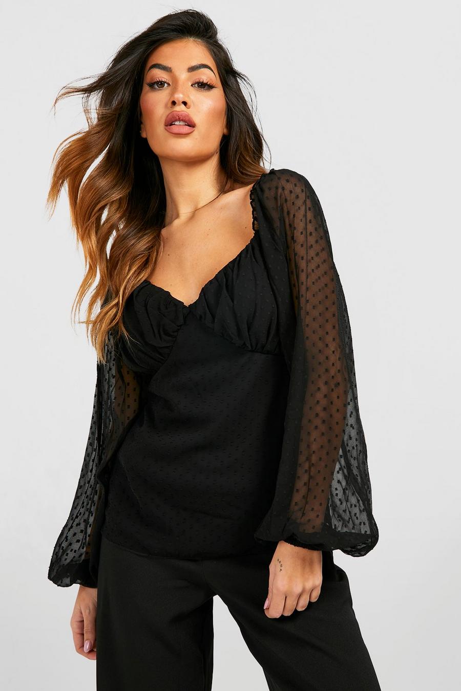 Dobby Mesh Ruched Cup Detail Blouse