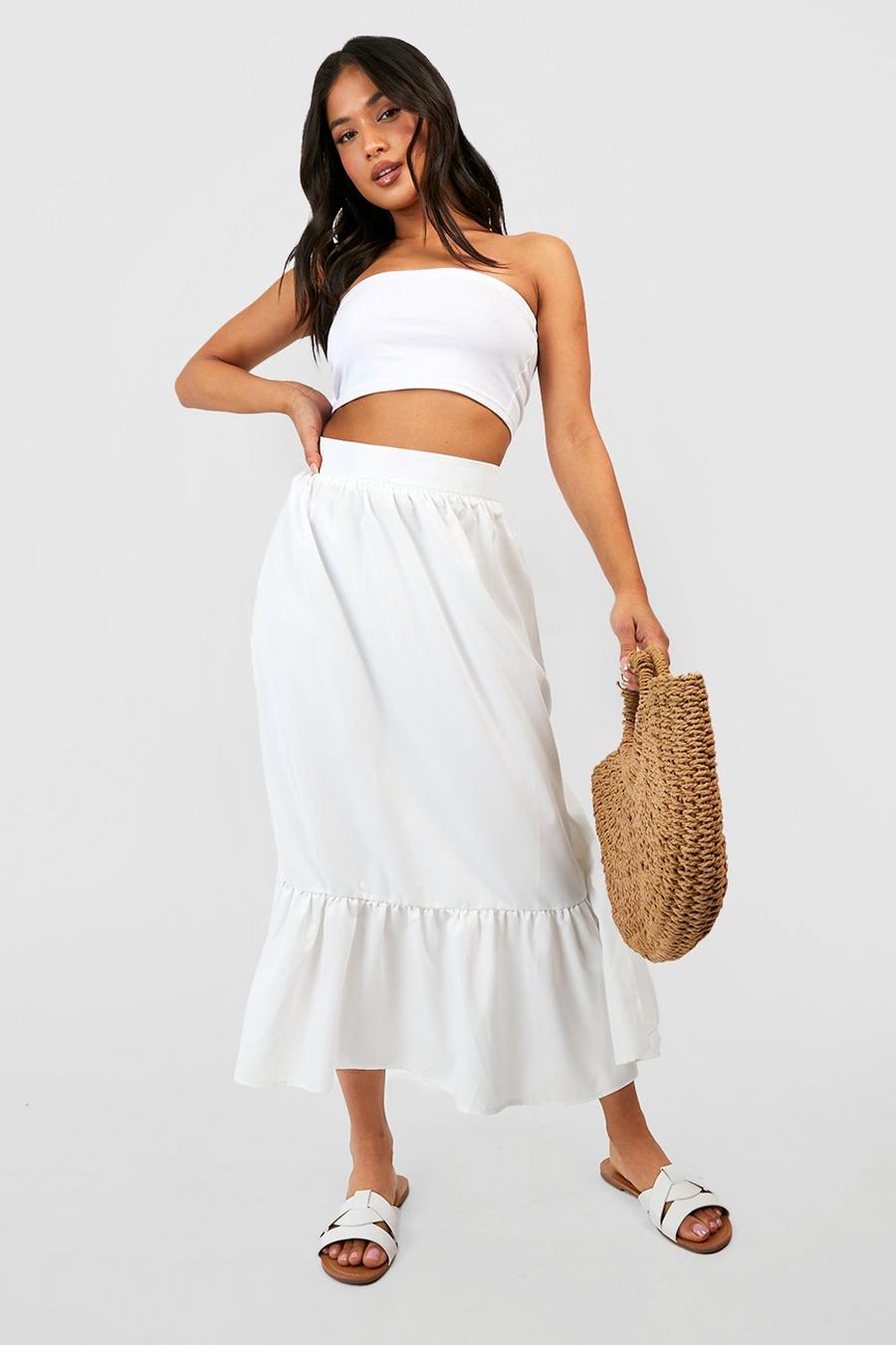 White Petite Woven Tiered Gypsy Midaxi Skirt