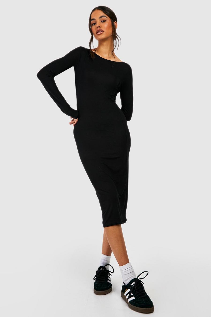Black Basics Long Sleeve Midi Dress