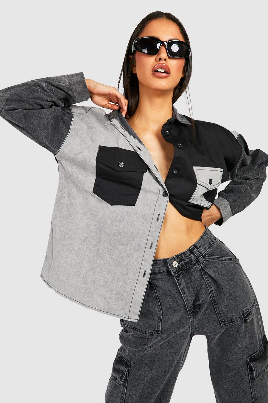 Grey Mixed Messages Two-tone Denim Shirt
