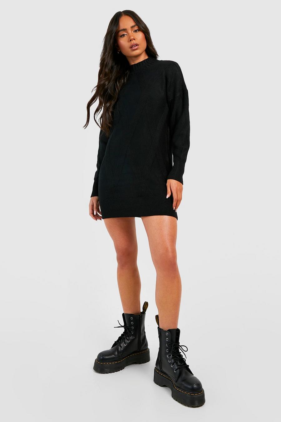 Black Petite Turtleneck Knitted Sweater Dress