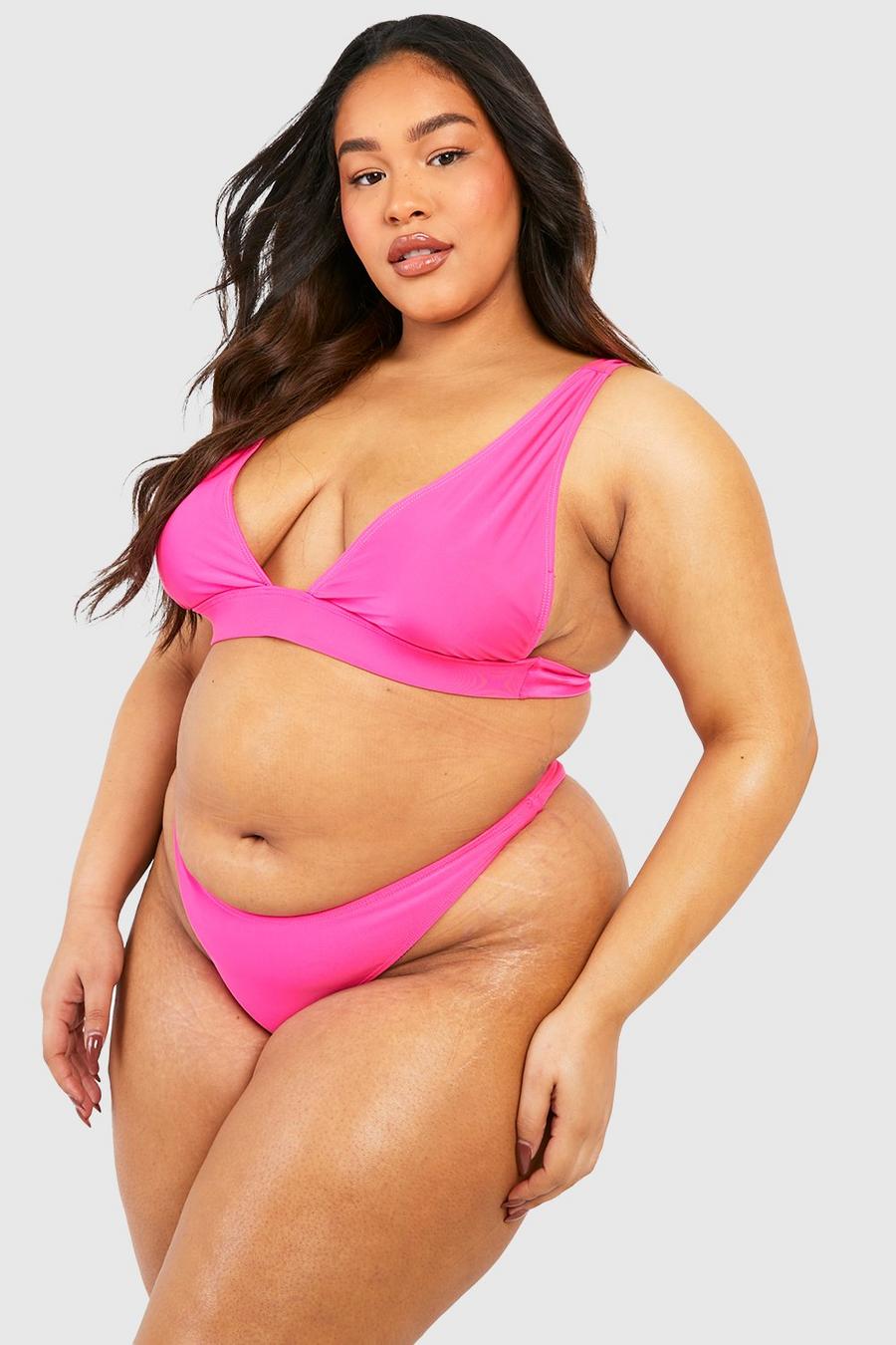 Bright pink Plus Essentials Plunge Bikini Top 