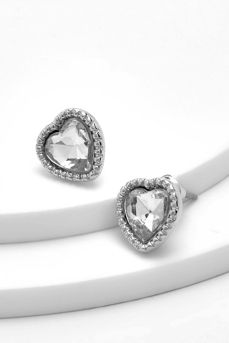 Silver Heart Shape Polish Halo Stud Earrings image number 1