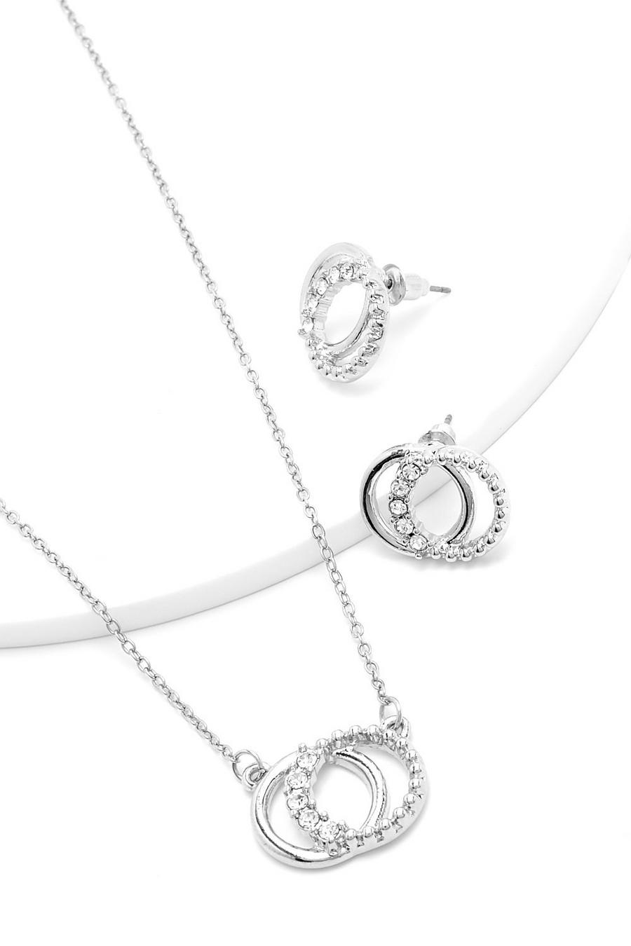 Parure avec collier à anneaux entrelacés et créoles, Silver image number 1