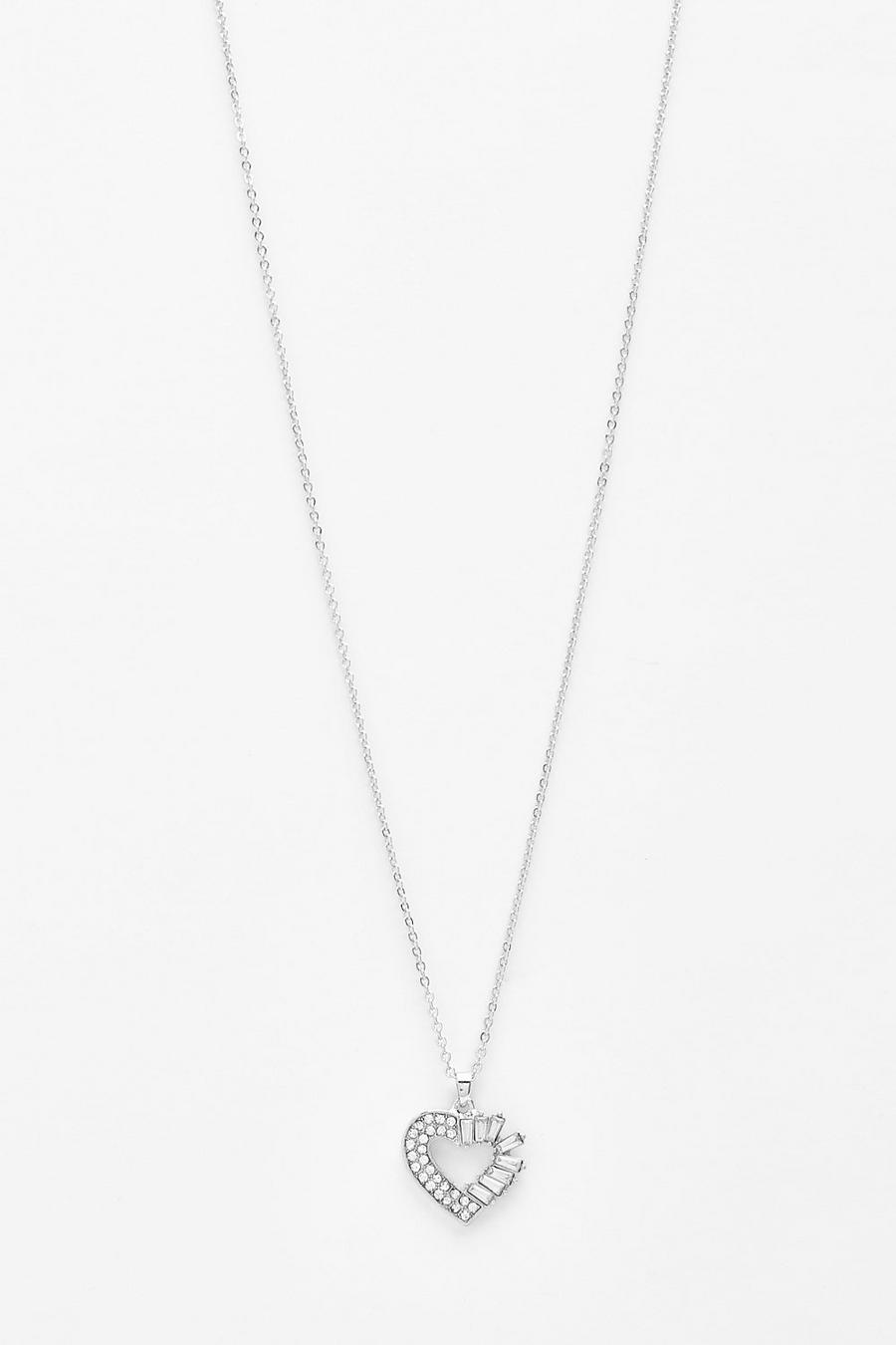 Silver Pave Open Heart Necklace image number 1