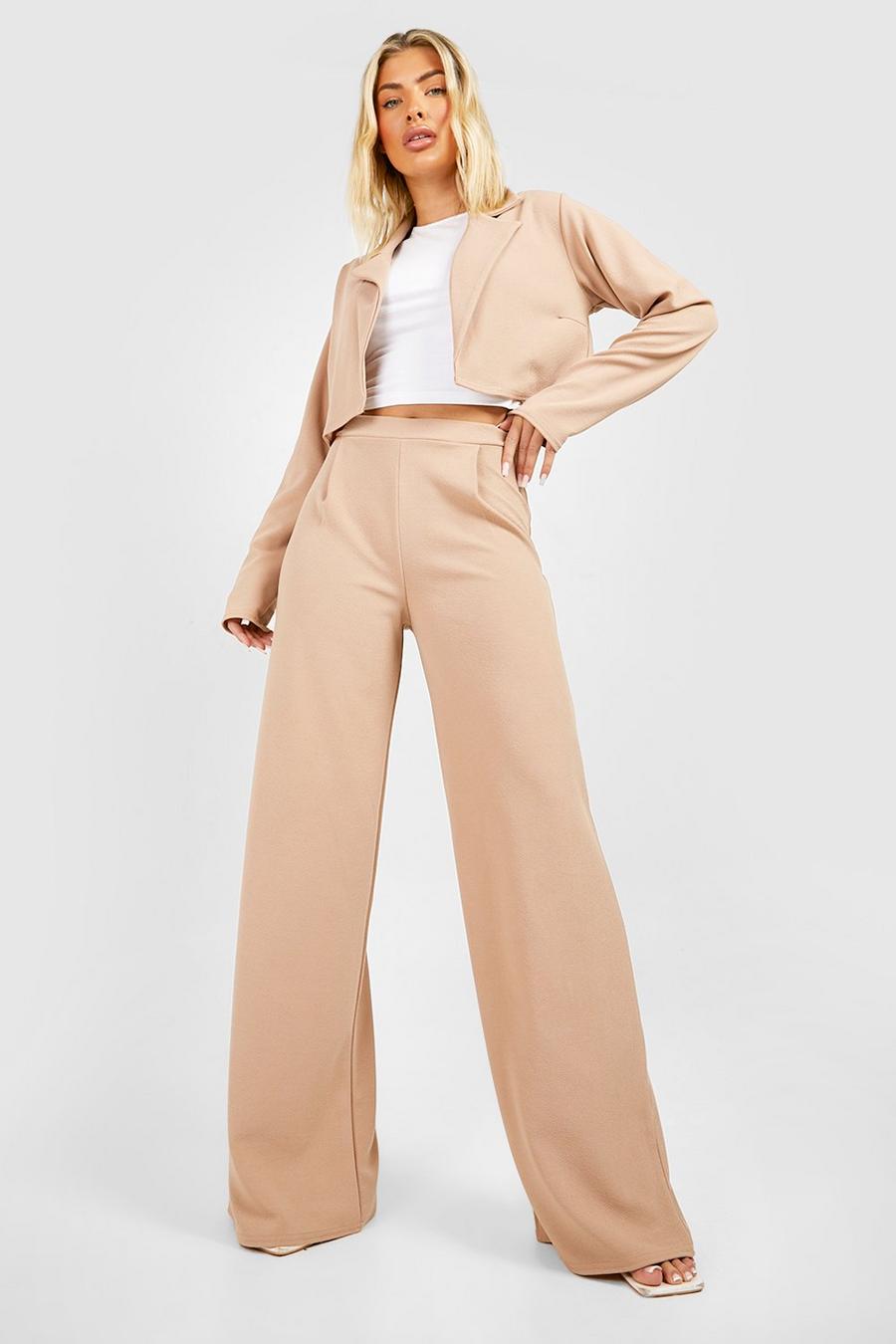 Camel Basic Jersey Wide Leg Broek