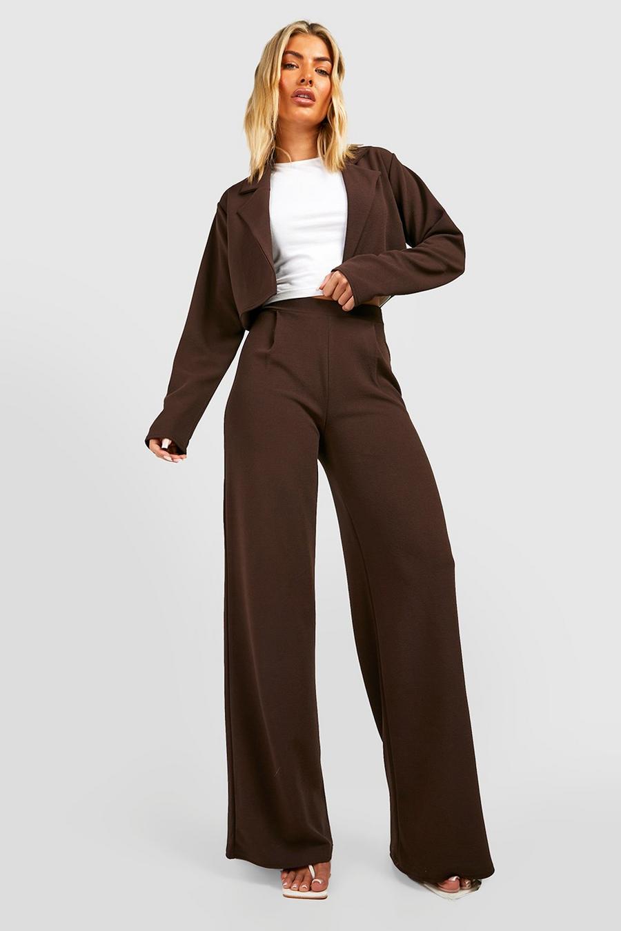 Pantalón básico ancho de tela jersey, Chocolate image number 1