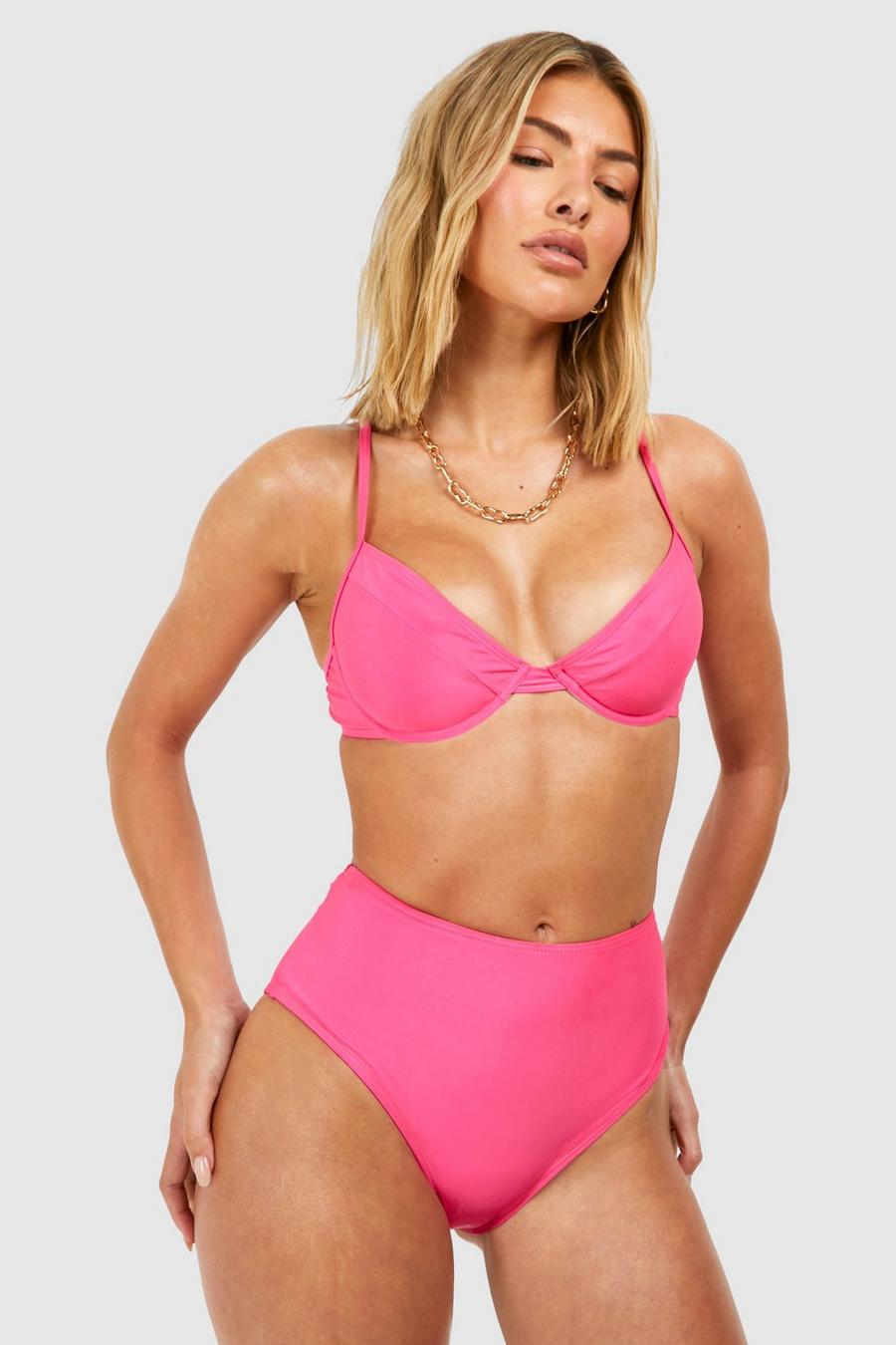 Essentials Bikinihose mit hohem Bund, Bright pink