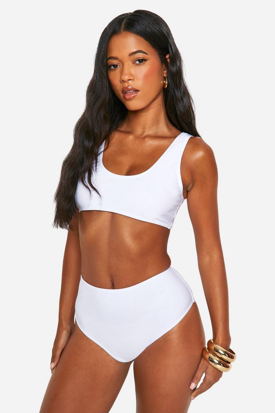 Essentials Bikinihose mit hohem Bund, White