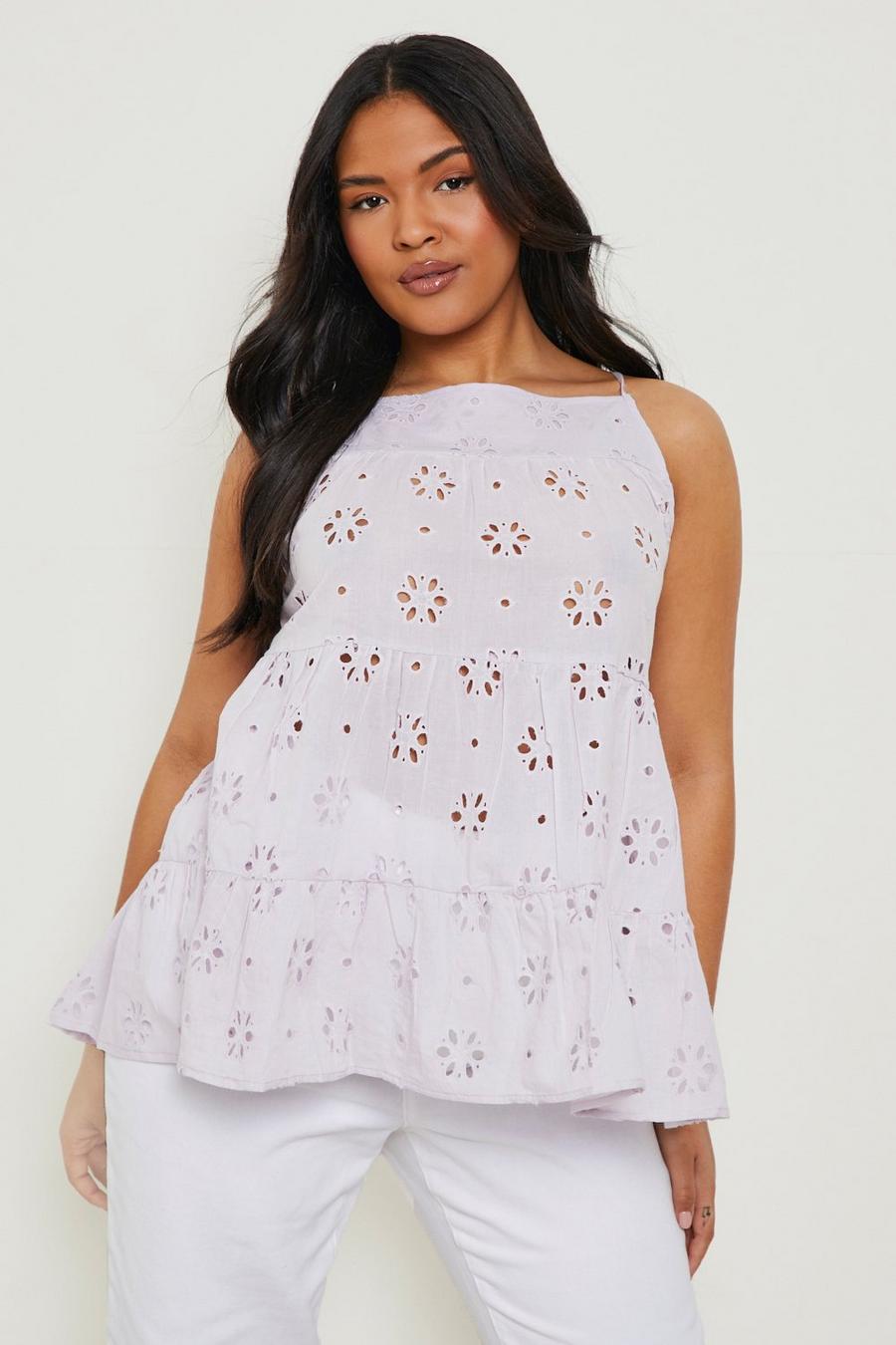 Lilac Plus Broderie Tiered Smock Cami