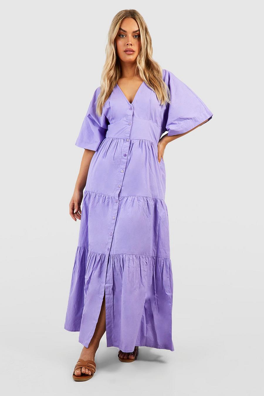 Lilac Plus Poplin Button Through Maxi Dress