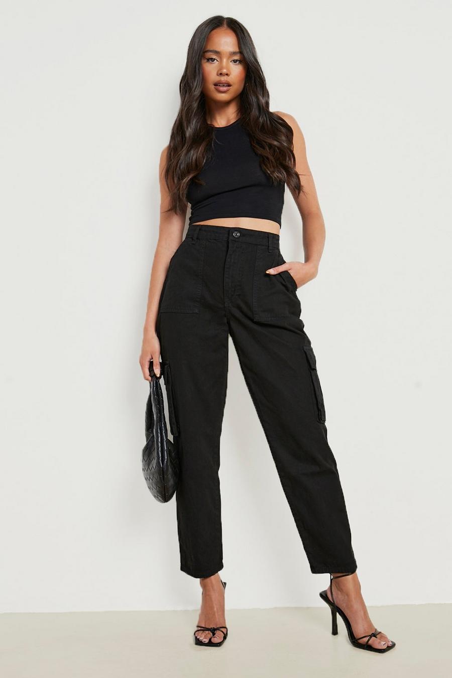 Petite - Pantalon droit cargo, Black