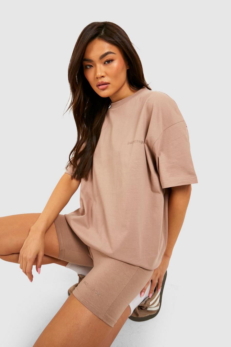 Taupe Oversized T-Shirt And Cycling Short Set