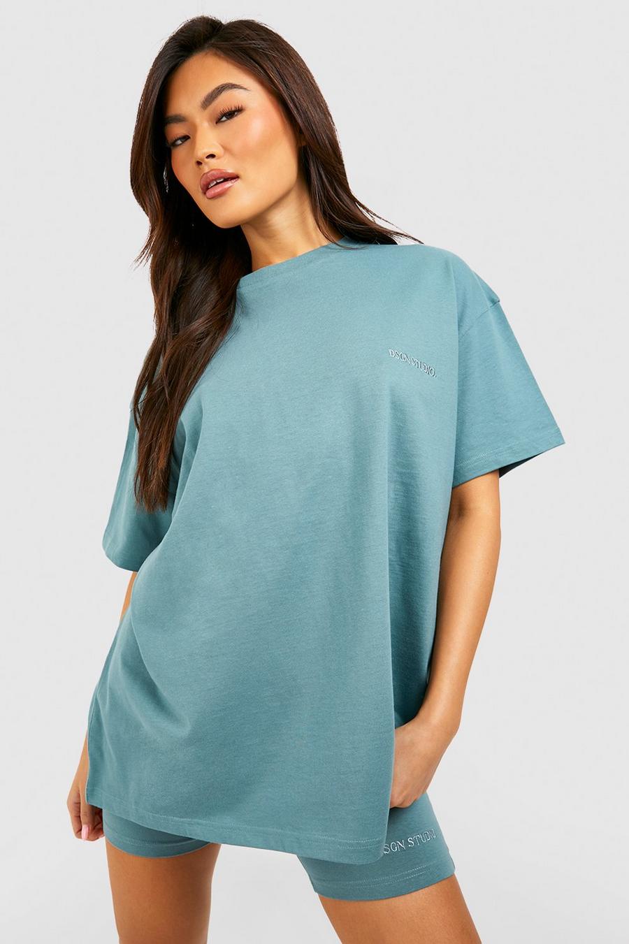 Blue Oversized Dsgn Studio T-Shirt En Fietsbroekje Set