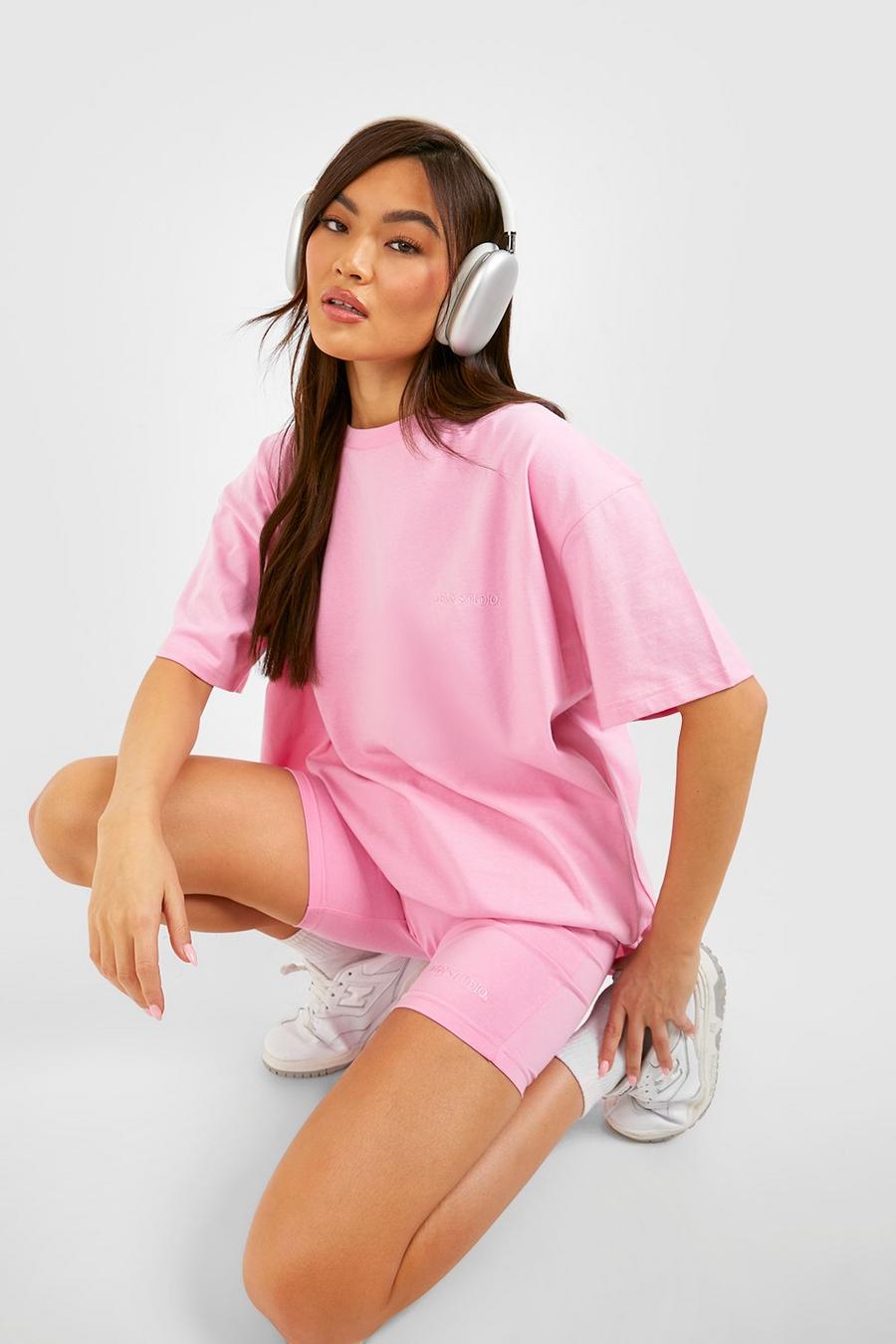 Pink Oversized T-Shirt And Cycling Short Set