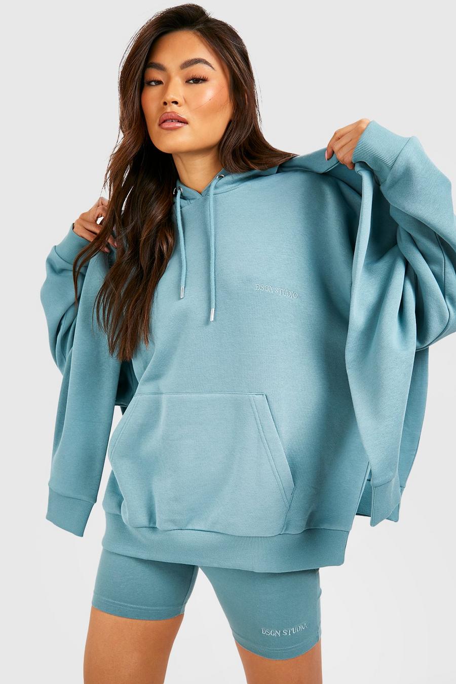 Blue Oversized Hoodie And Cycling Short Set image number 1