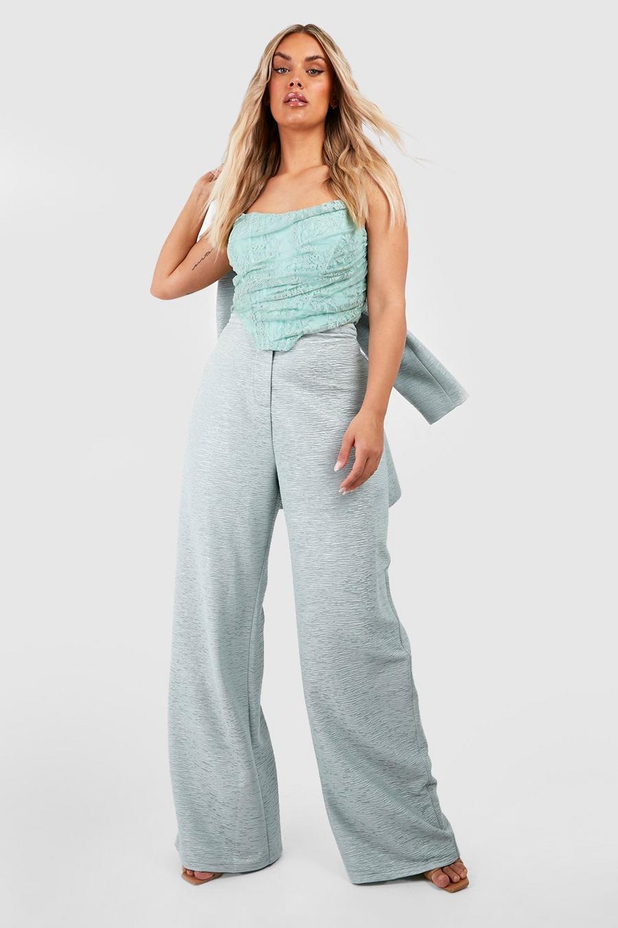 Sage Plus Textured Wide Leg Tailored Trousers