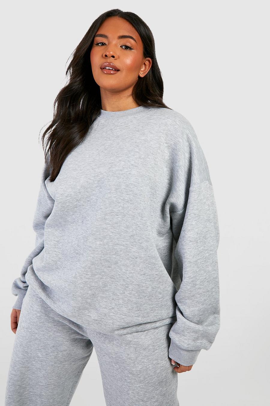 Ash grey Plus Oversized Basic Sweatshirt