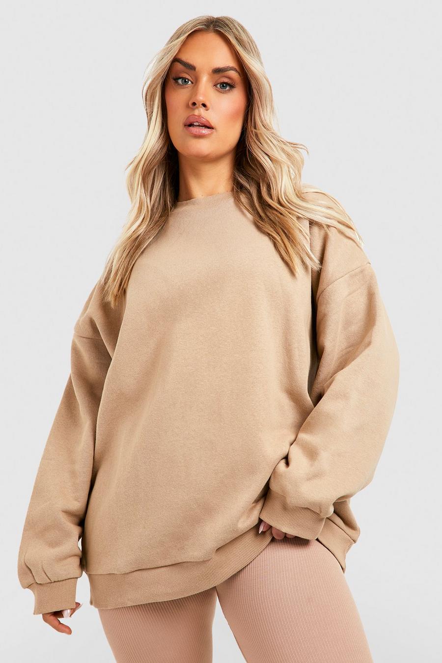 Taupe Plus Oversized Basic Trui